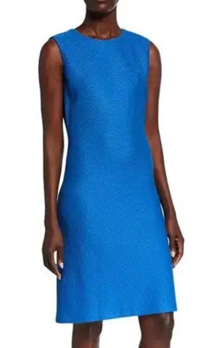 St. John Womens Honeycomb Sleeveless Sheath Dress 4 Blue Modern Classic Cocktail